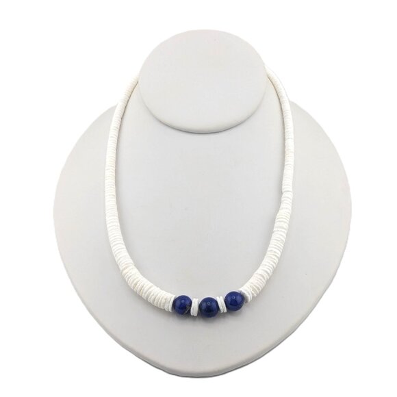 Navajo Graduated White Shell with Lapis Beaded Necklace Southwest Style **‎ - Picture 1 of 13